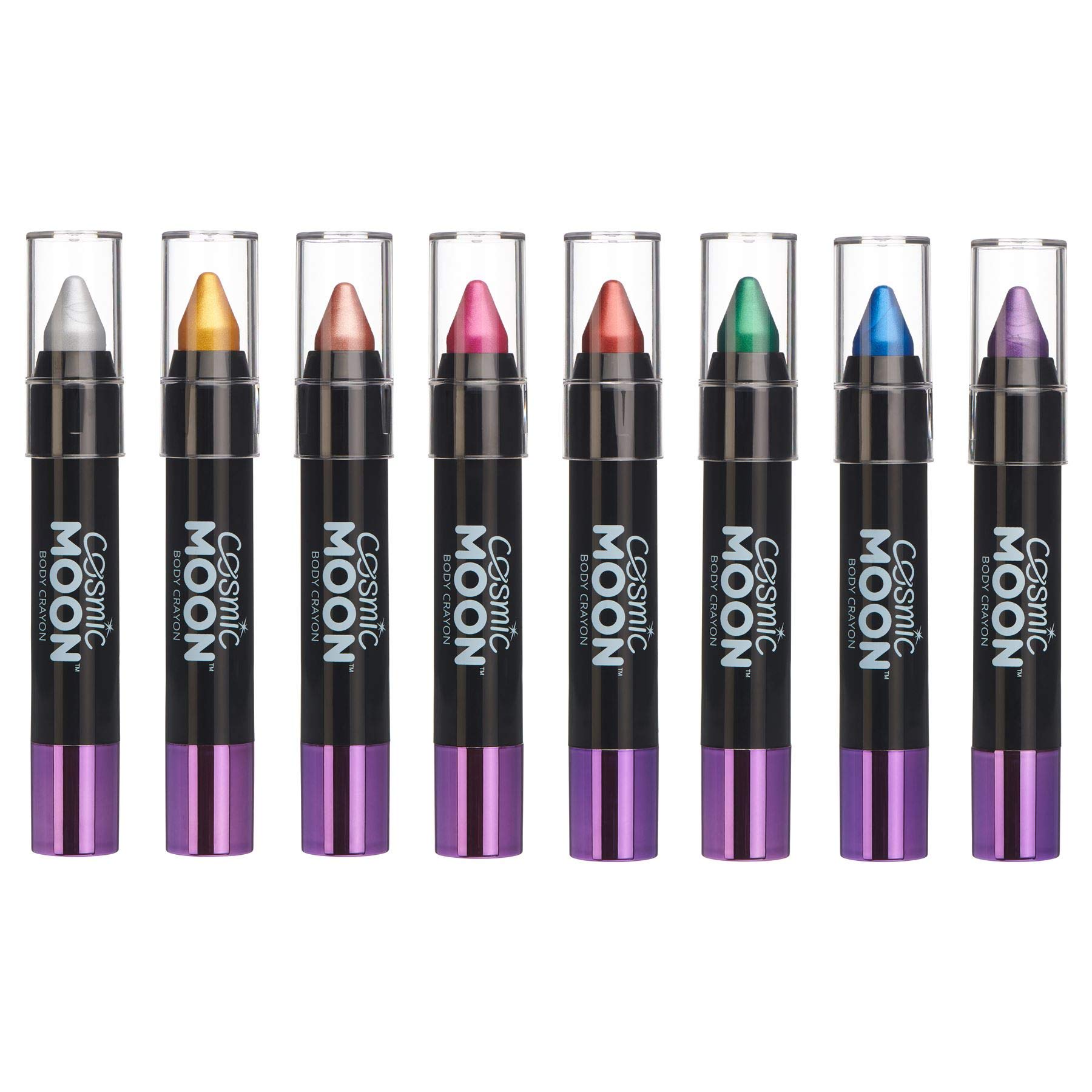 Cosmic Moon - Metallic Face Paint Stick / Body Crayon makeup for the Face & Body - 3.5g - Easily create metallic designs like a pro! (Set of 8)