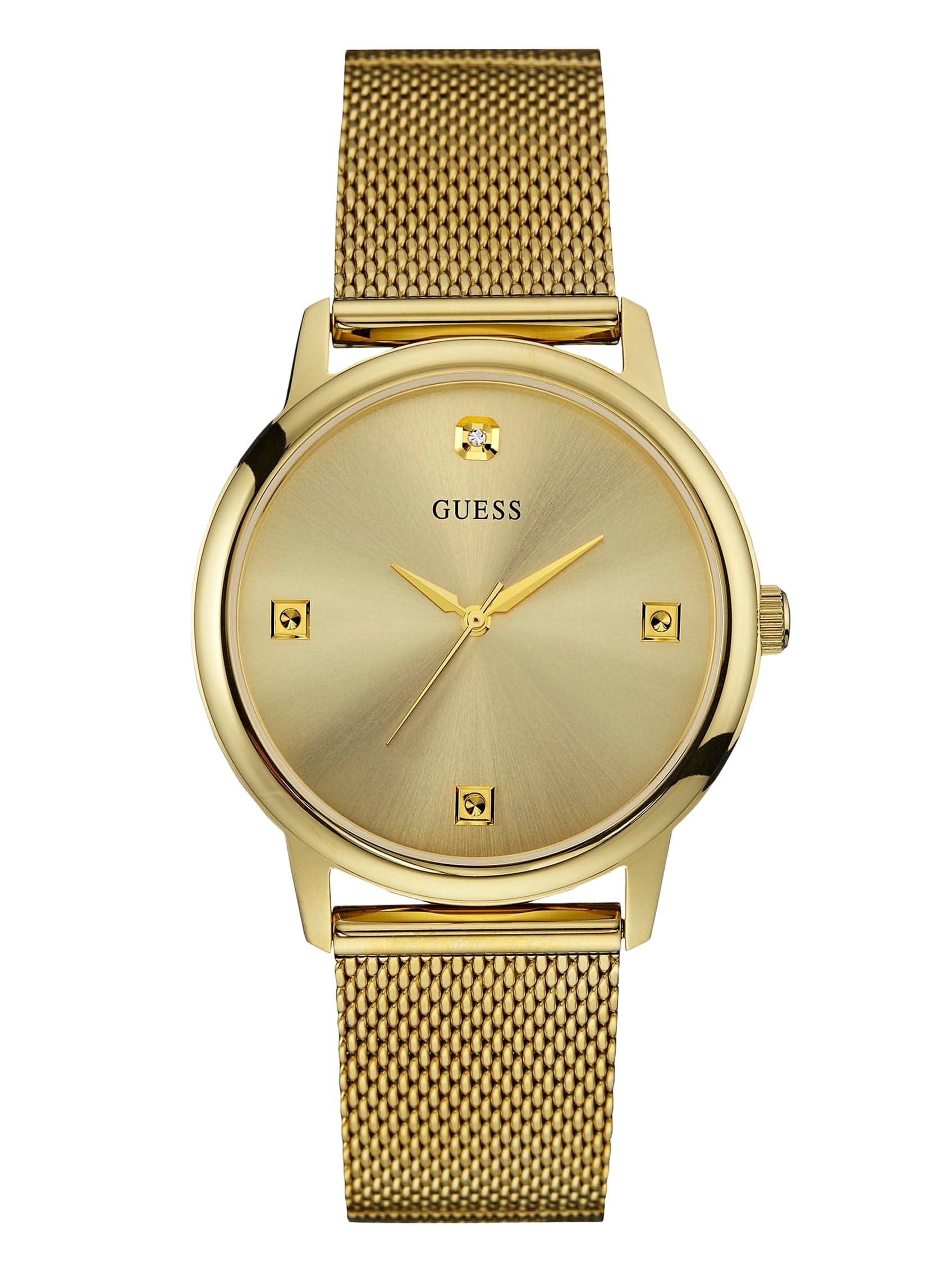 GUESS Reloj de pulsera con esfera de diamantes genuinos de acero inoxidable en tono dorado. Color: Tono dorado (Modelo: U0280G3)