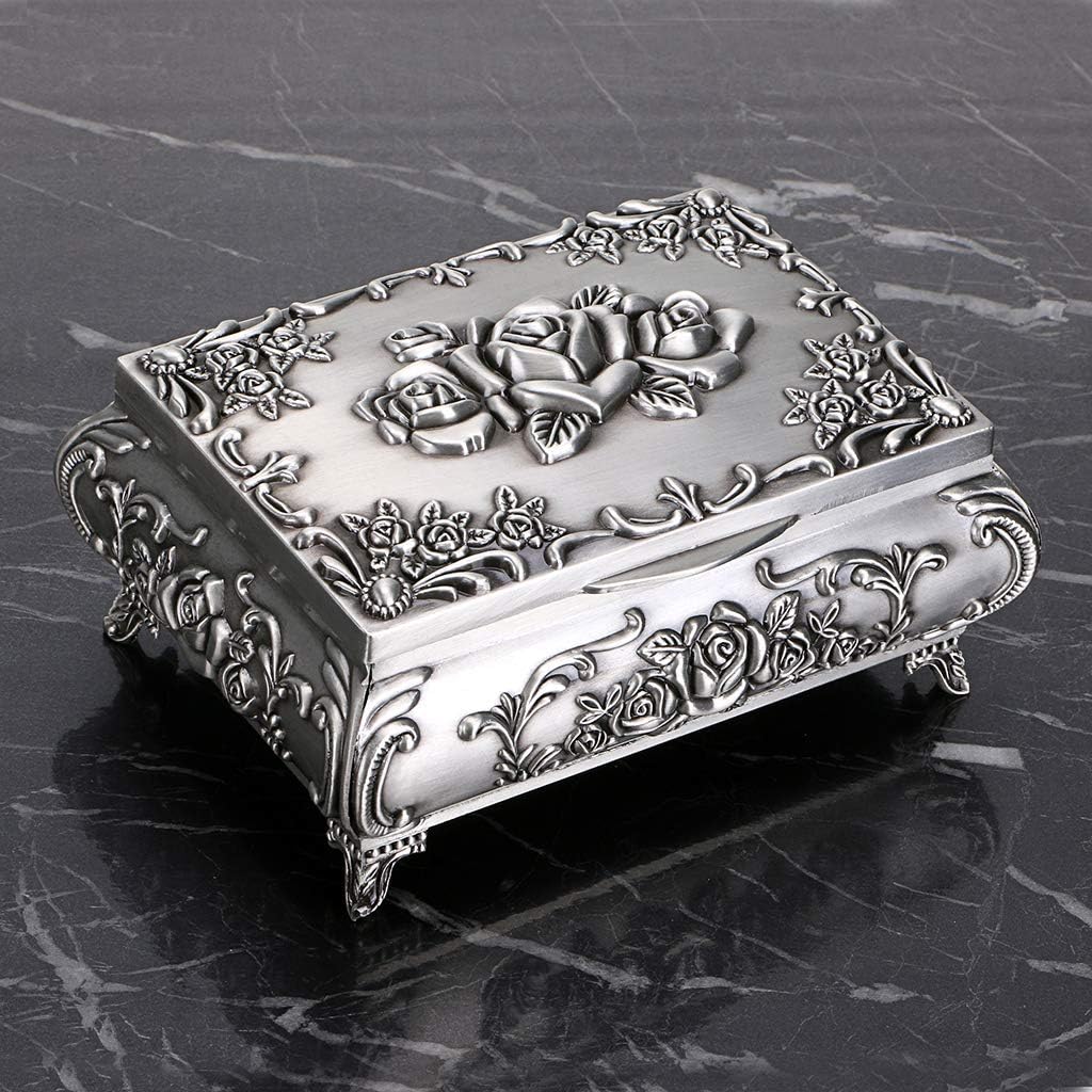 Hipiwe Vintage Metal Jewelry Box Small Trinket Jewelry Storage Box for Rings Earrings Necklace Treasure Chest Organizer Antique Jewelry Keepsake Gift Box Case for Girl Women (Medium): Home & Kitchen