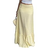 SHENHE Women's Striped Maxi Skirt Ruffle Hem A Line Flowy Summer Beach Vacation Long Skirt