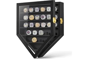 Kacorn Championship Ring Display Case, 27 Ring Posts Sports Ring Display Case Wooden Shadow Box for Baseball Basketball Football Softball Award Rings Fan Souvenirs