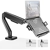 monTEK Laptop Arm Mount for Desk, 2-in-1 Monitor & Laptop Stand with Adjustable Laptop Tray, Fits Max 18" Notebook and 32" Screen, Aluminum Single Monitor Holder with VESA 75/100, Clamp/Grommet, Black