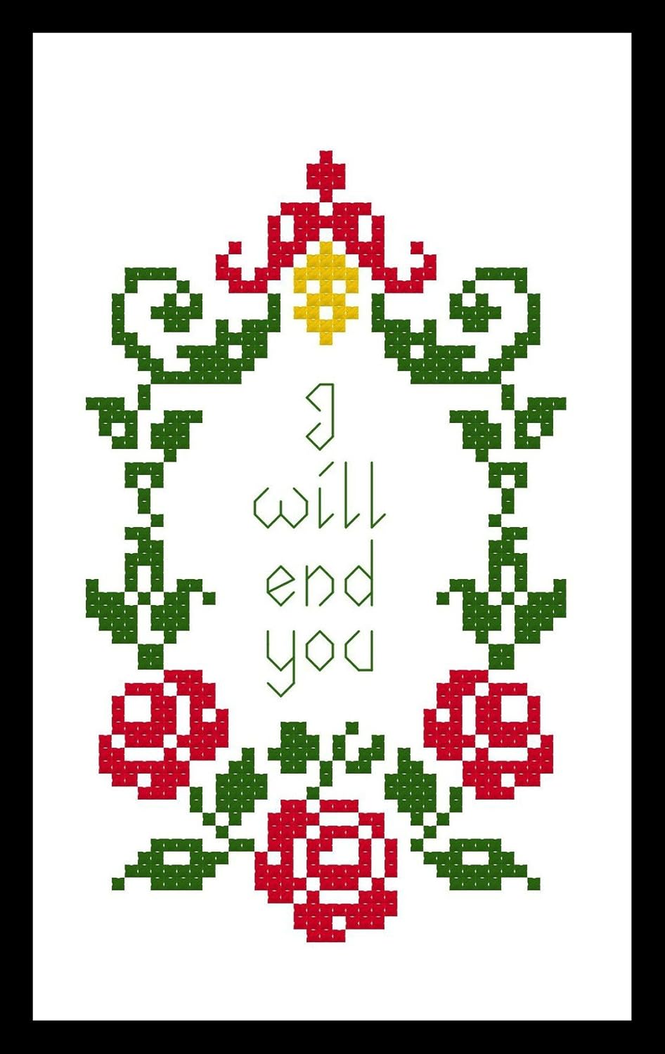 Colored rose frame Counted Cross Stitch Kit I will end you Artwork