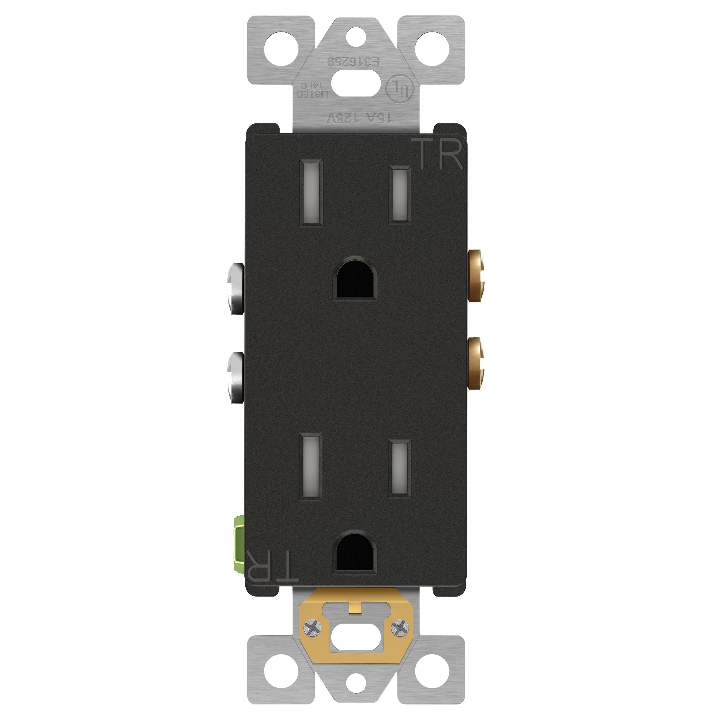 Photo 1 of ENERLITES, Dark Bronze Elite Series Decorator Receptacle Outlet Child Safe Tamper-Resistant, Self-Grounding, 2-Pole, Residential Grade, 15A 125V, UL Listed, 61501-TR-DB