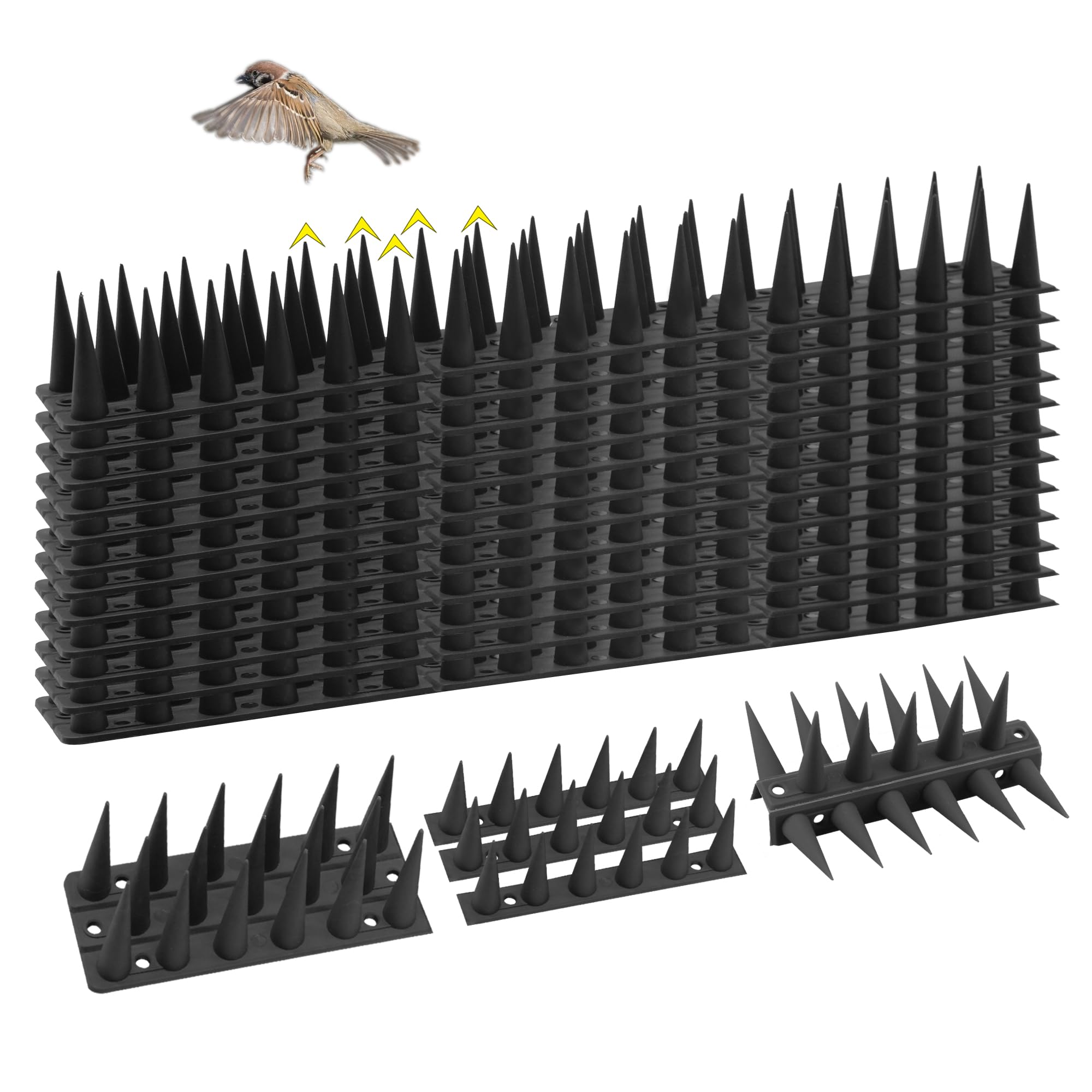 Photo 1 of KOKMEYA Bird Spikes, 13.2FT Outdoor Bird Deterrent Spikes Device for Birds Pigeon Woodpecker Squirrel Raccoon Cat, Plastic Bird Deterrent for Outside, Patio, Roof, Sill, Fascia (Black, 12Pcs)