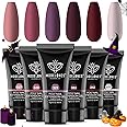 modelones Poly Nail Gel Set, 6 Colors Peach Pink Burgundy Red Halloween Poly Extension Gel Nail Enhancement Builder Nail Gel Red Collection French Manicure DIY Home Salon Beauty Gift