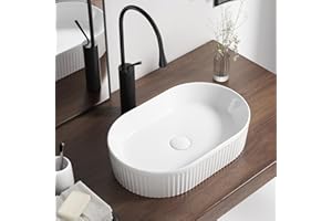 QISHKA Oval Vessel Sink 20 Inch Above Counter - White Ceramic Countertop Bathroom Sink, 19.5" x 12.2" Modern Vanity Art Basin Porcelain Hand Wash Basin