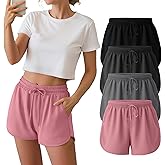Neer 4 Pack Women's Sweat Shorts, Casual Athletic Workout Shorts with Pockets Drawstring Summer Lounge Bottoms