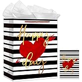 FaCraft Large Valentines Day Gift Bags with Handles for Boyfriend Kids - Heart Gift Bag for Anniversary Weddings Bridal Shower Birthday Happy Day Design Wrapping Bags with Tissue Paper for Him Her