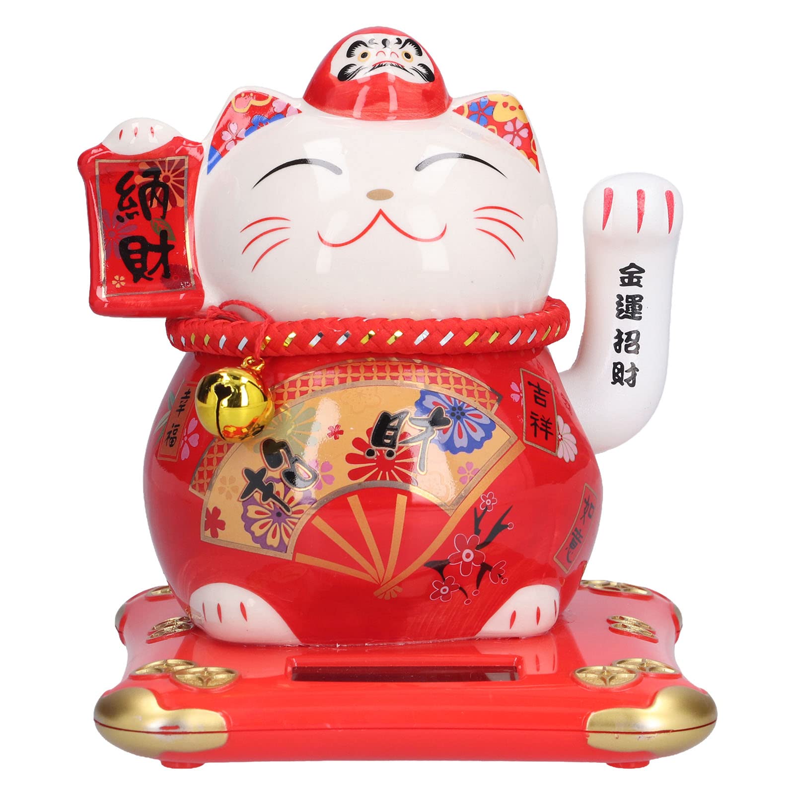 6 Inches Lucky Fortune Cat, Ceramic Waving Arm Lucky Cat Ornament, Happy Welcoming Cat, Good Luck Chinese Feng Shui Decoration for Home Bedroom Car Office(red)