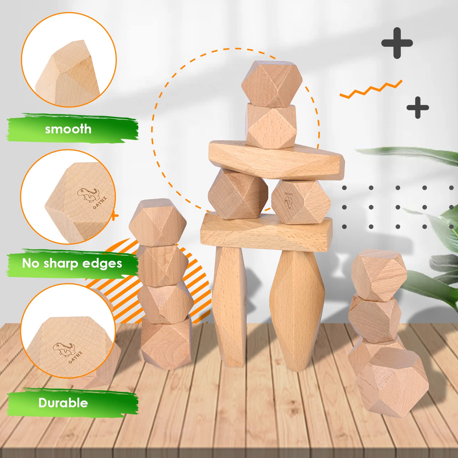 Mua oathx Montessori Toys Stacking Rocks Wooden Blocks Building ...
