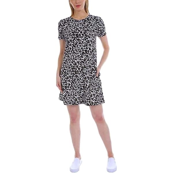 ELLEN TRACY Ladies' Pima Cotton Dress (Triumph Gray Animal Print, Large) at Amazon Women's Clothing store