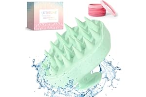 URTHEONE Scalp Massager Shampoo Brush, Hair Scalp Scrubber Head Massager with Soft Silicone Bristles for Women Men Kids Pets Shower and Hair Growth(Green) Includes 5 Pcs Hair Ties