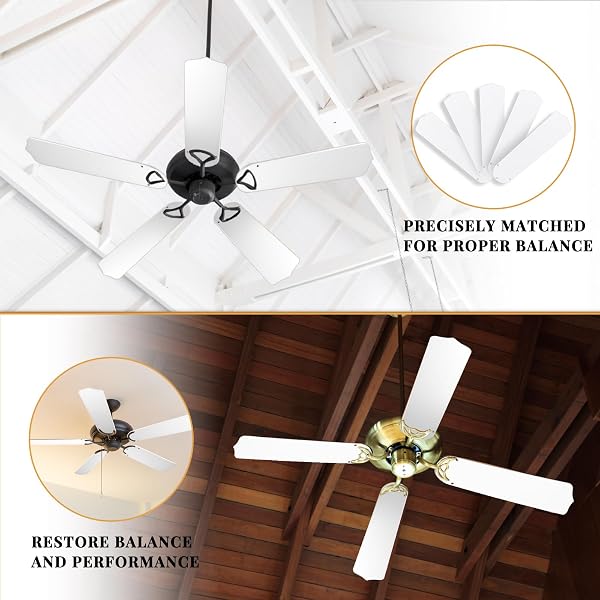 LINESHADING 10PCS REPLACEMENT FAN BLADES FOR 42 52 CEILING FAN WATERPROOF WEATHERPROOF BLADES REPLACEMENT FOR BROKEN SUBSTITUTION REPLACING INDOOR OUTDOOR SUMMER(WHITE,52 INCH)