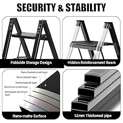 3 Step Ladder, Aluminum Lightweight Folding 3 Step