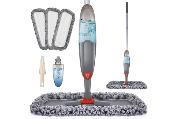Spray Mop for Floor Cleaning, Domi-patrol Microfiber Floor Mop Dry Wet Mop Spray with 3 Washable Mop Pads & Refillable Bottle