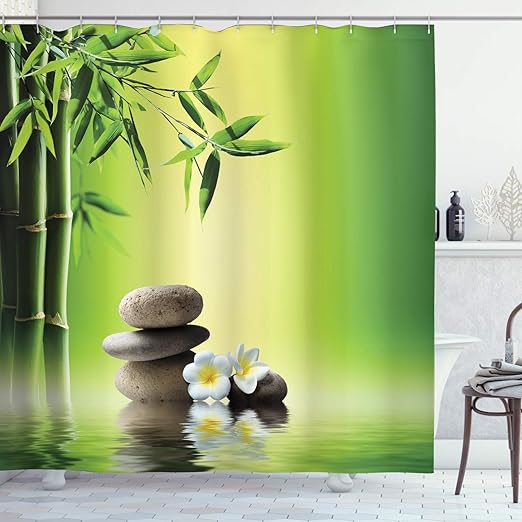 Green Yellow Meditation And Picture Of Bamboo Stalks Candle And Basalt Stones Theraphy Relaxing Ambesonne Spa Shower Curtain Cloth Fabric Bathroom Decor Set With Hooks 70 Long Shower Curtain Sets