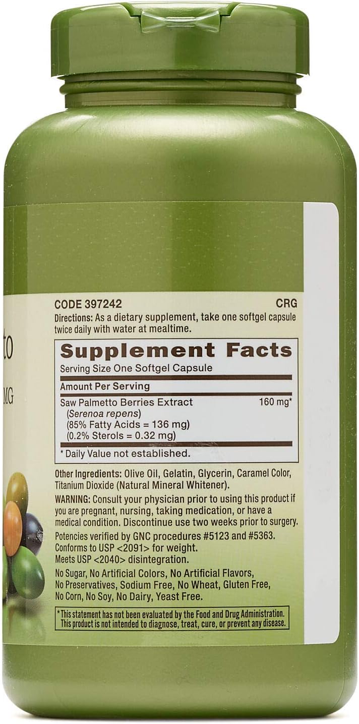 GNC Herbal Plus Saw Palmetto Extract 160mg, 200 Capsules, Supports Healthy Prostate Health: Health & Personal Care