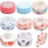 8 Rolls Non-Woven Self Adhesive Bandage Wrap Sweatproof Waterproof Cute Vet Wrap Elastic Cohesive Bandage Wrap for Fingers Ankle Grip Nail Protector Tape Sports Fixing Band Stretch Wrap (Multicolor)