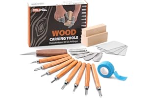 POLIWELL Wood Carving Tools Kit for Beginners 23pcs Hand Carving Knife Set Craft Engraving Supplies Include All-Purpose Cutting Knife and with Cut Resistant Gloves for Kids Adults Woodcrafts DIY