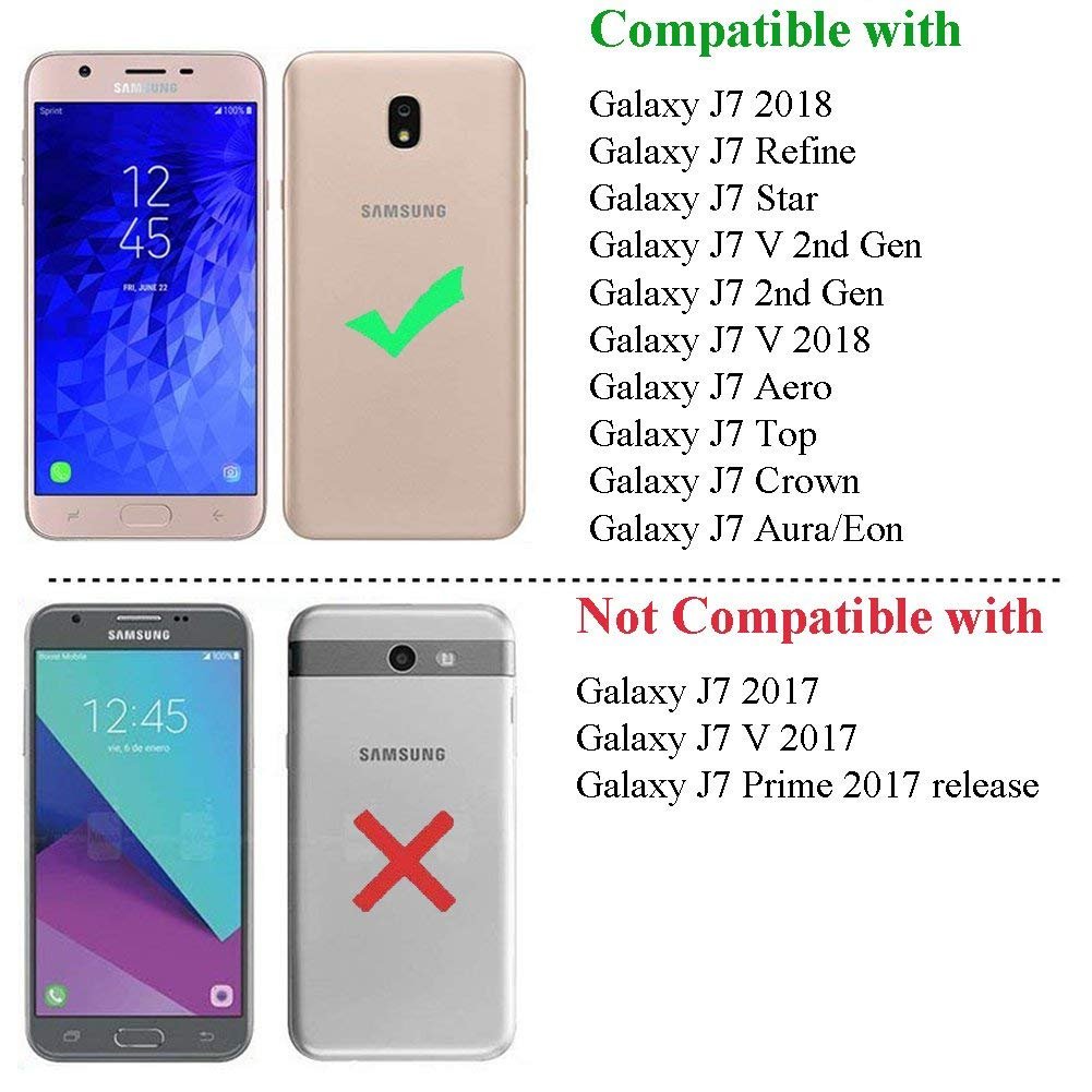 Samsung Galaxy J7 2018 Case, Galaxy J7 Refine/J7 Aero/J7 Top/Aura/Crown/Eon/Star Case, Androgate Hybrid Shock Absorption Floral Bumper Phone Cover Case with TPU Full Coverage Screen Protector, Black