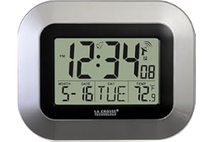 La Crosse Technology WT-8005U-S Atomic Digital Wall Clock with Indoor Temperature, Silver