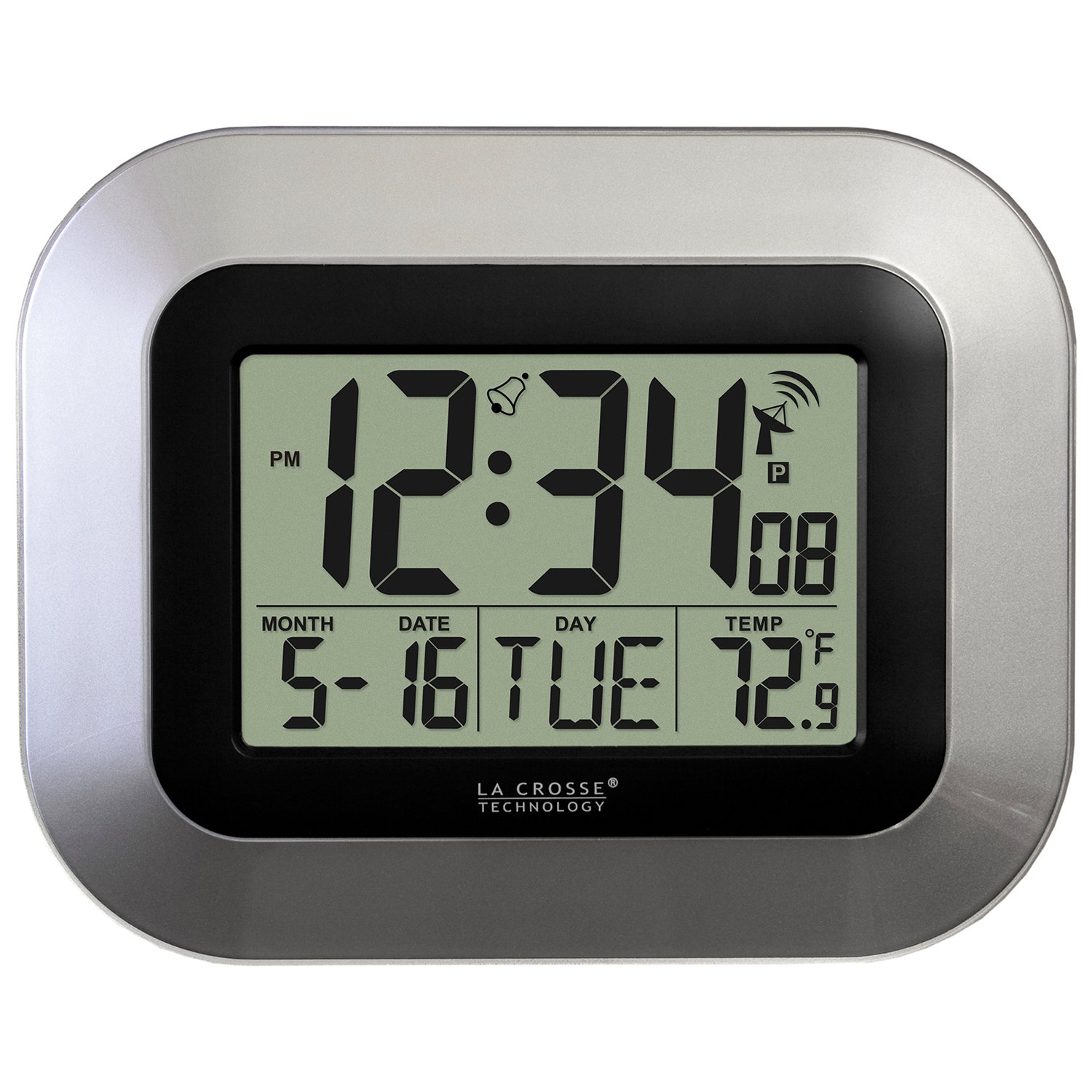 Photo 1 of La Crosse Technology WT-8005U-S Atomic Digital Wall Clock with Indoor Temperature, Silver