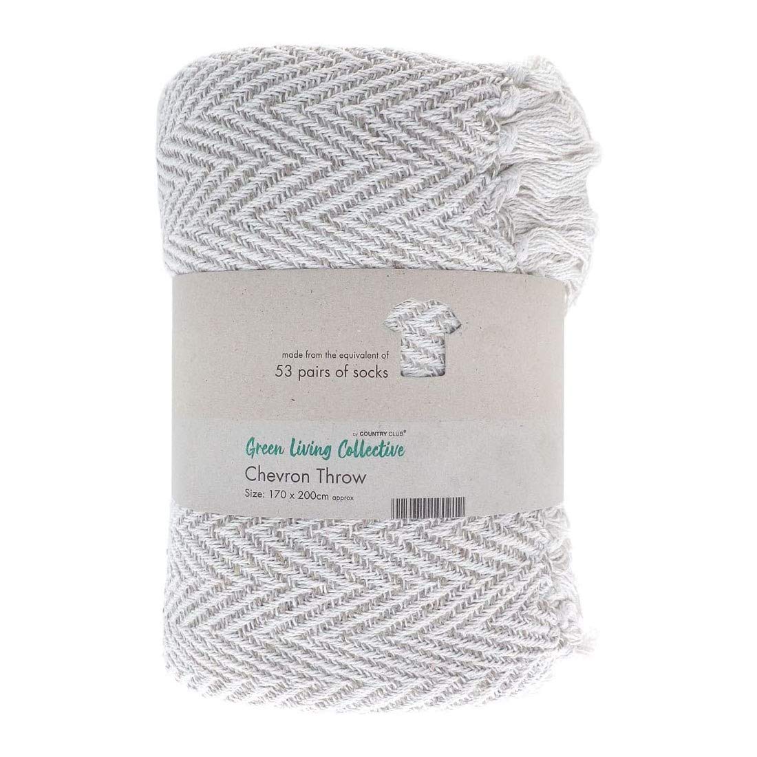 COUNTRY CLUB Eco Friendly Recycled Chevron Weave Blanket Throw Stone 170x200cm