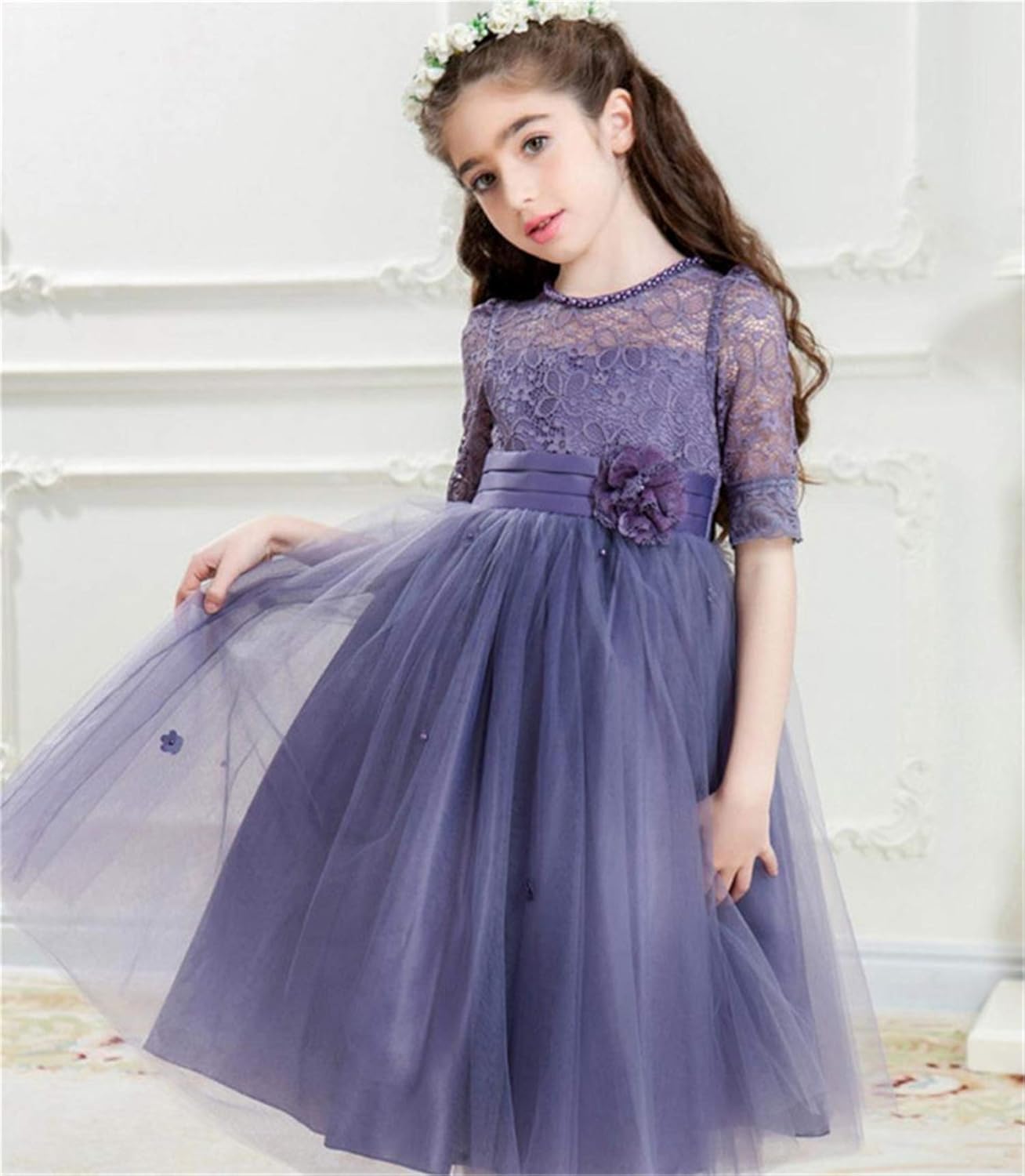 Amazon Honey Baby 子供ドレス キッズ レースワンピース チュール 女の子ジュニアドレス 発表会 フラワーガールドレス お姫様ドレス パーティー ピアノ発表会 結婚式 入園式 演奏会 お呼ばれ フォーマル 通販