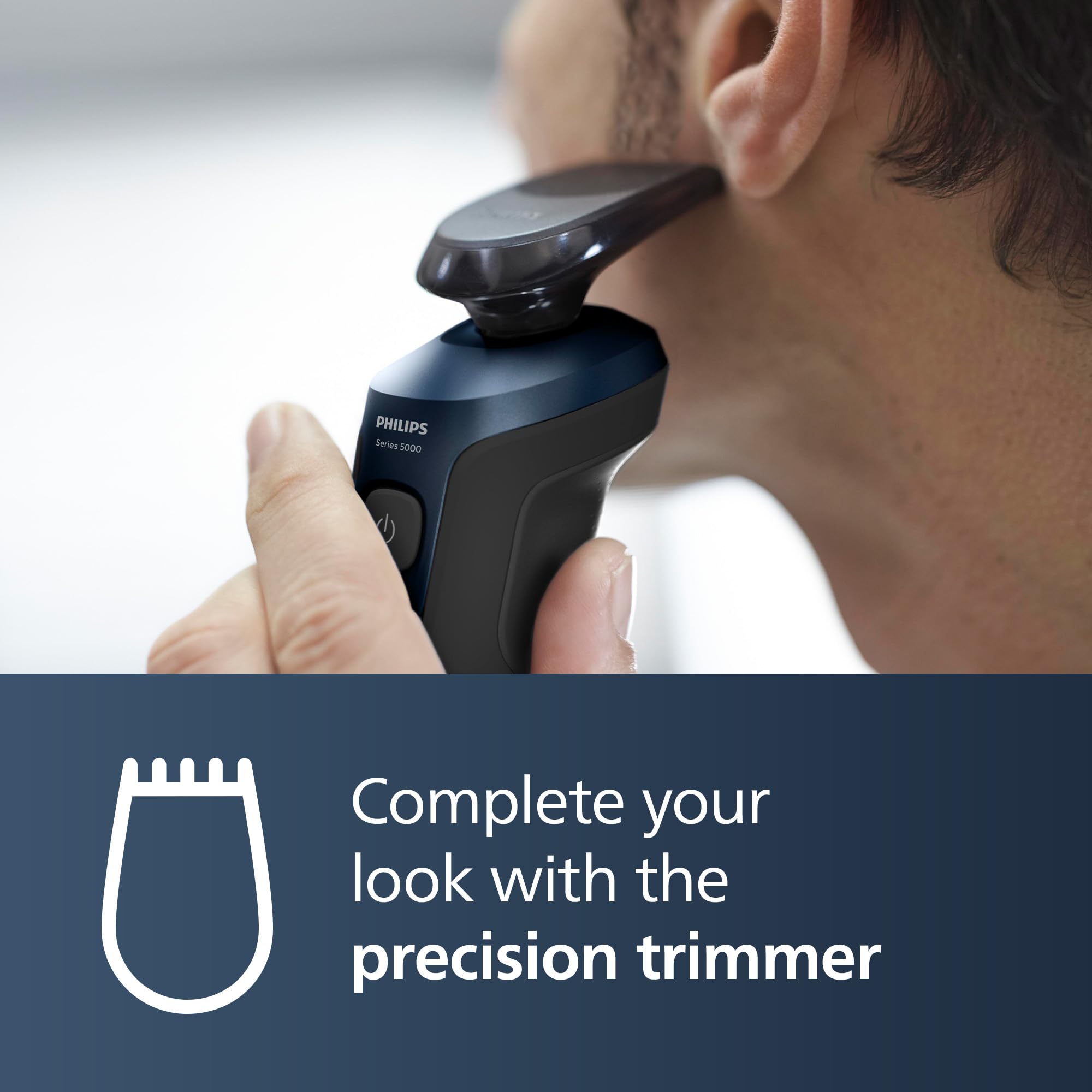Philips Shaver Series 5000 - Wet & Dry Electric Men's Shaver in Metallic Blue with Precision Trimmer and Soft Pouch Travel Case (Model S5465/18)