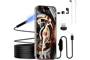 SMARTKLIK Borescope Camera with Light, 1920P HD Endoscope Inspection Camera with 8 Adjustable LED Lights, Snake Camera with 16.4ft/5m Semi-Rigid Snake Camera, 7.9mm IP67 Waterproof Inspection Camera for iOS