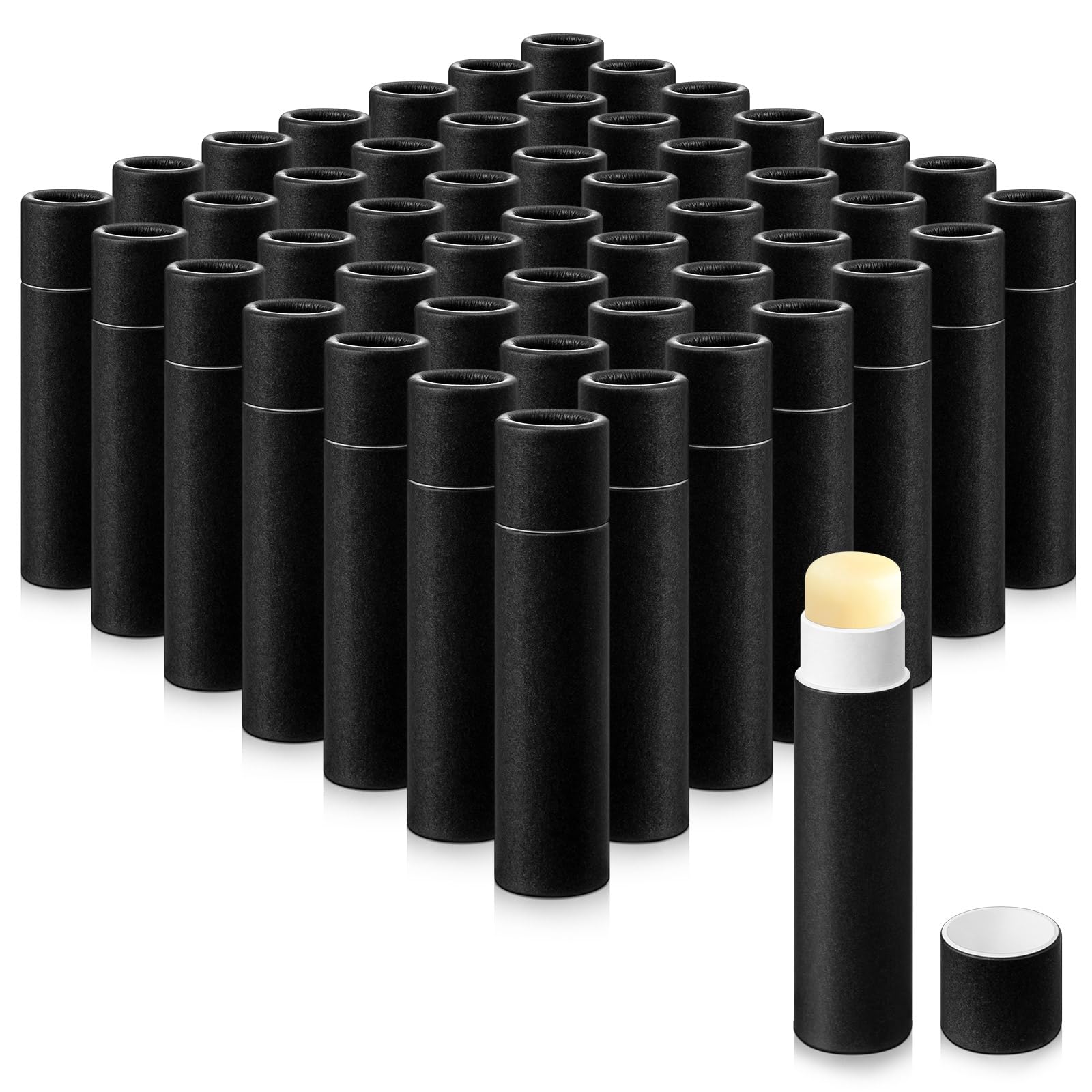 Photo 1 of Fuyoooo 50 Pcs 5g Paperboard Lip Balm Tubes Empty Cardboard Lipstick Tubes Deodorant Sticks Empty Refillable Gloss Perfume Container for DIY for Lipstick, Gloss, Deodorant, Solid Perfume, Black