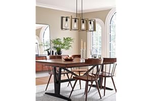 Ken & Ricky 36 inch Farmhouse Chandelier, Rustic Dining Room Light Fixture, 4-Light Kitchen Island Lighting Pool Table Pendant Light, Solid Wood and Metal Frame