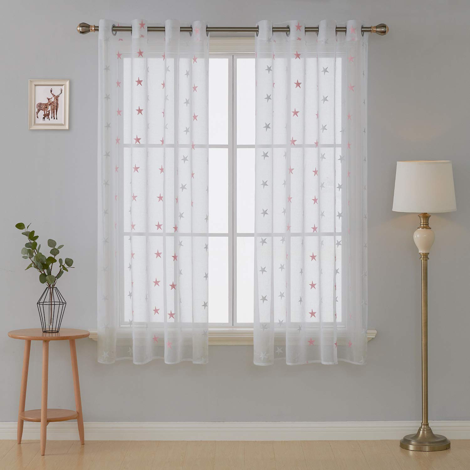 Doconovo Lot De 2 Rideaux Voilage Enfant En Voil Etoile Brode A Oeillets Voilage Chambre Bebe 140x175 Cm Blanc Voilages Nslmgroup Ameublement Et Decoration