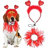BWOGUE Valentine's Day Dog Costume Red Love Hearts Dog Headband with Collar Holiday Birthday Party Headwear Costume Gift for Small Medium Dogs