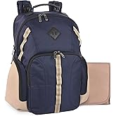 Baby Essentials Super Cooler Two Compartment Diaper Bag Backpack with Changing Pad, Stroller Straps, Insulated Bottle Compartment (Navy/Tan)