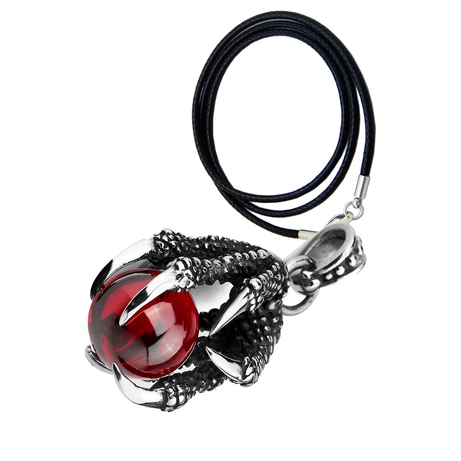 YouU Punk Rock Dragon Claw Pendant Crystal Ball Necklace Red Dragon Claw Necklace
