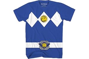 DISNEY Mighty Morphin Power Rangers Red Blue Yellow Pink Green Black White Blue Costume T-Shirt