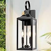 Yolsunes Black Dusk to Dawn Outdoor Wall Lantern 2-Light, 19" Large Outside Modern Porch Sconce Light Fixture, Industrial Por