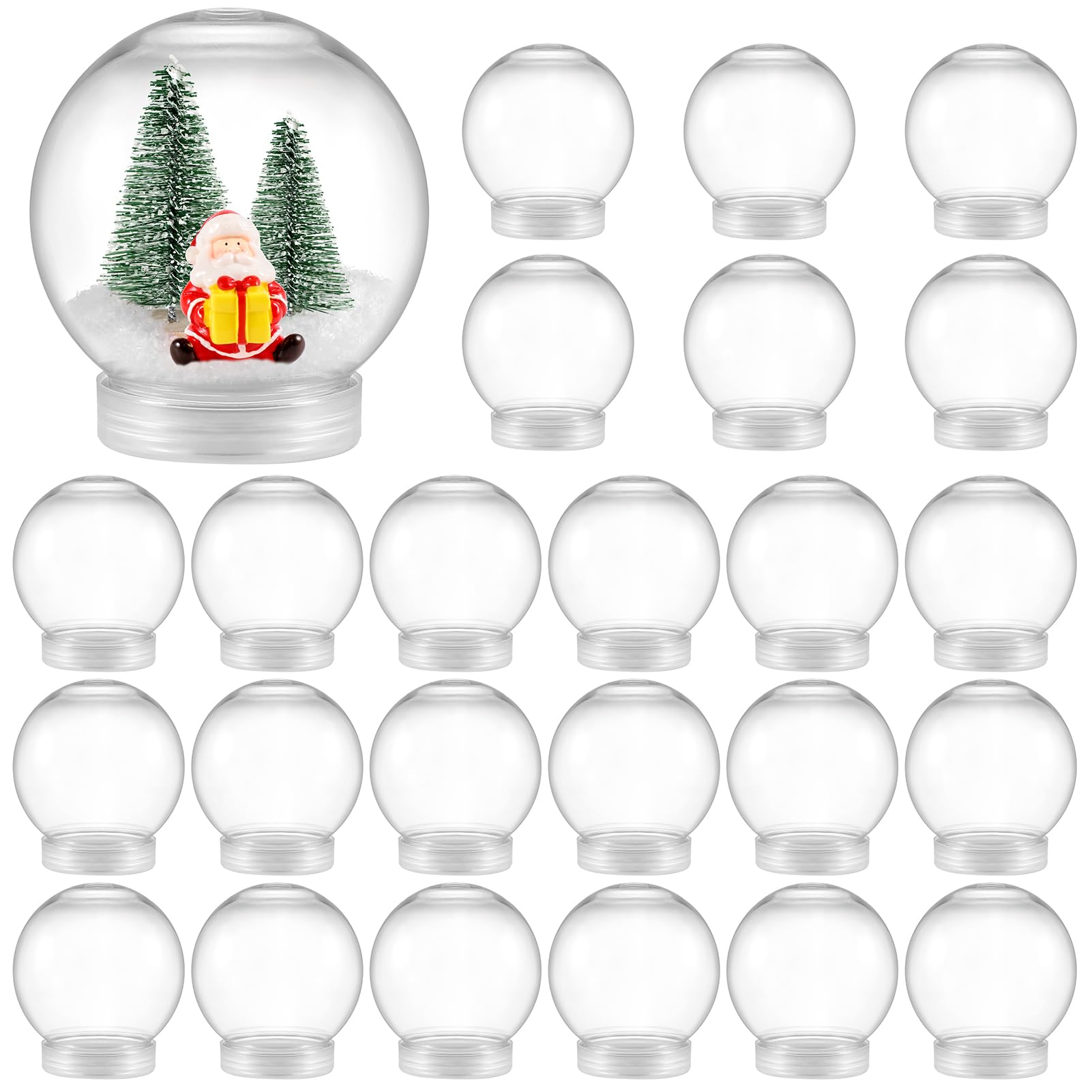 Photo 1 of 24 Pieces 2.7 Inch/69mm Plastic Snow Globe Clear Water Globe Fillable Snow Globe Ornaments with Screw Off Cap and Inner Plug for DIY Crafts Christmas Home Decoration