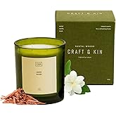 Craft & Kin 12oz Santal Woods Scented Candle for Home | Premium Green Winter Scented Candles for Men | Made with Natural Soy | Gifts for Men and Women | Nature Collection