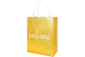 Crisky Reuseable Gold Welcome Bags for Wedding Birthday Party, 25 Counts Medium Size Eco-Friendly Non-Woven Guest Gift Bags, 11x4x9 Inches