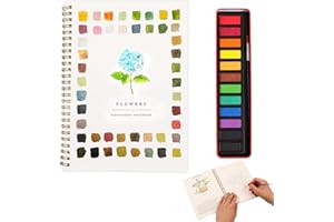 FUNFUNMAN Watercolor Workbook, Water Coloring Book, Watercolor Paint Set, Beginner-Friendly WatercolorWorkbooks, with 12 Colors Watercolor Paint Set with Paint Brush, Watercolor Book for Adults(Flower A)