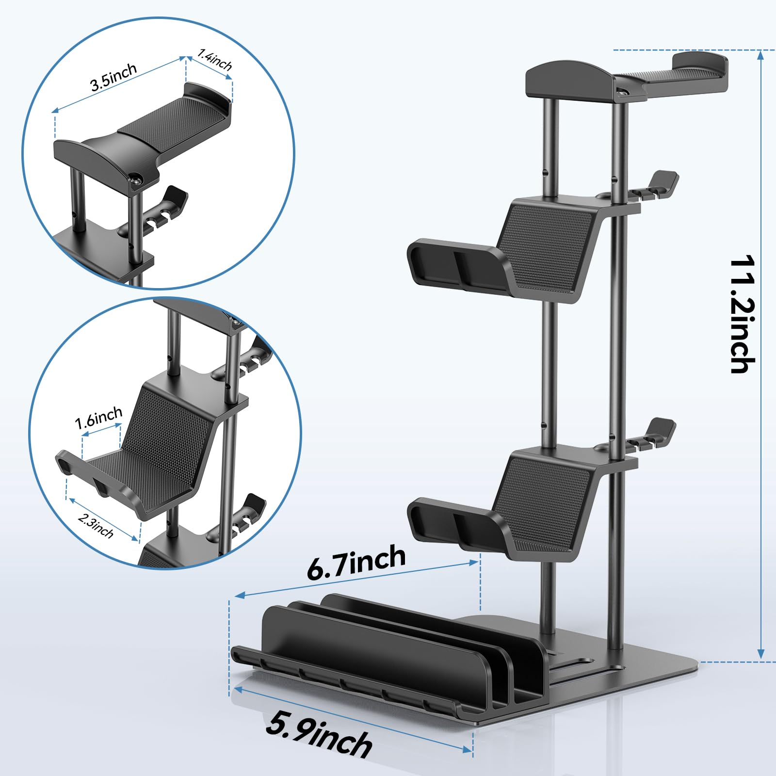 KDD Headphone Stand, Controller Holder & Headset Holder for Desk, Earphone Stand with Aluminum Supporting Bar, Universal Storage Organizer Headphones/Controller/Switch/Mobile Phone