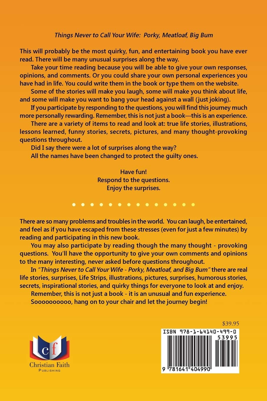 Things Never To Call Your Wife Porky Meatloaf Big Bum Amazon Co Uk Chesecake Carhamel D 9781641404990 Books