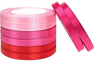 Llxieym Valentine's Day Satin Ribbon Gift Wrapping Ribbon for Valentine's Day Wedding Crafts Decoration DIY Supplies, 0.39 Inch Wide (red, Rose, Peach, Pink)
