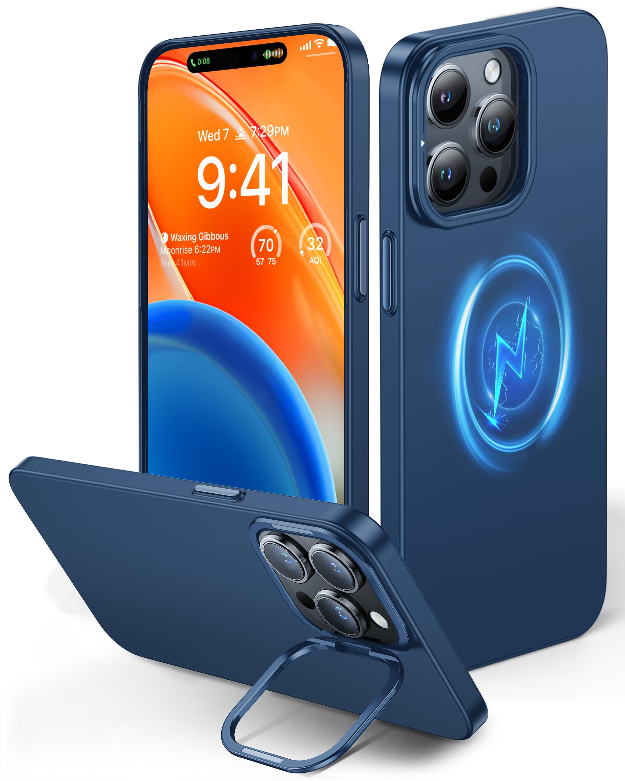 Photo 1 of TORRAS Slim Fit Magnetic Stand for iPhone 15 Pro Case [Fit for MagSafe][Camera Kickstand][Ultra Slim& Ultra Thin] Anti-Scratch Matte Cover for iPhone 15 Pro Phone Case 6.1'',Blue Titanium