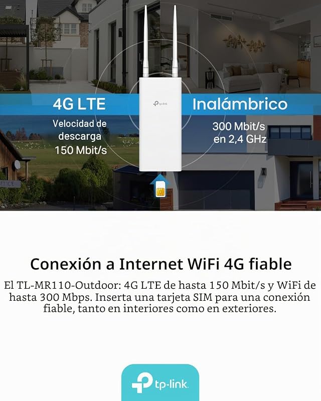 TL-MR110-Outdoor - Router 4G SIM, N300, WiFi 4, Puerto LAN, PoE