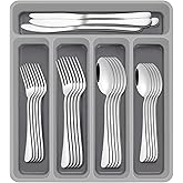60-Piece Silverware Set with Organizer,AIVIKI Stainless Steel Flatware Set for 12,Cutlery Utensil Sets for Home Restaurant,Tableware Set Include forks spoons and knives,Mirror Polished,Dishwasher Safe