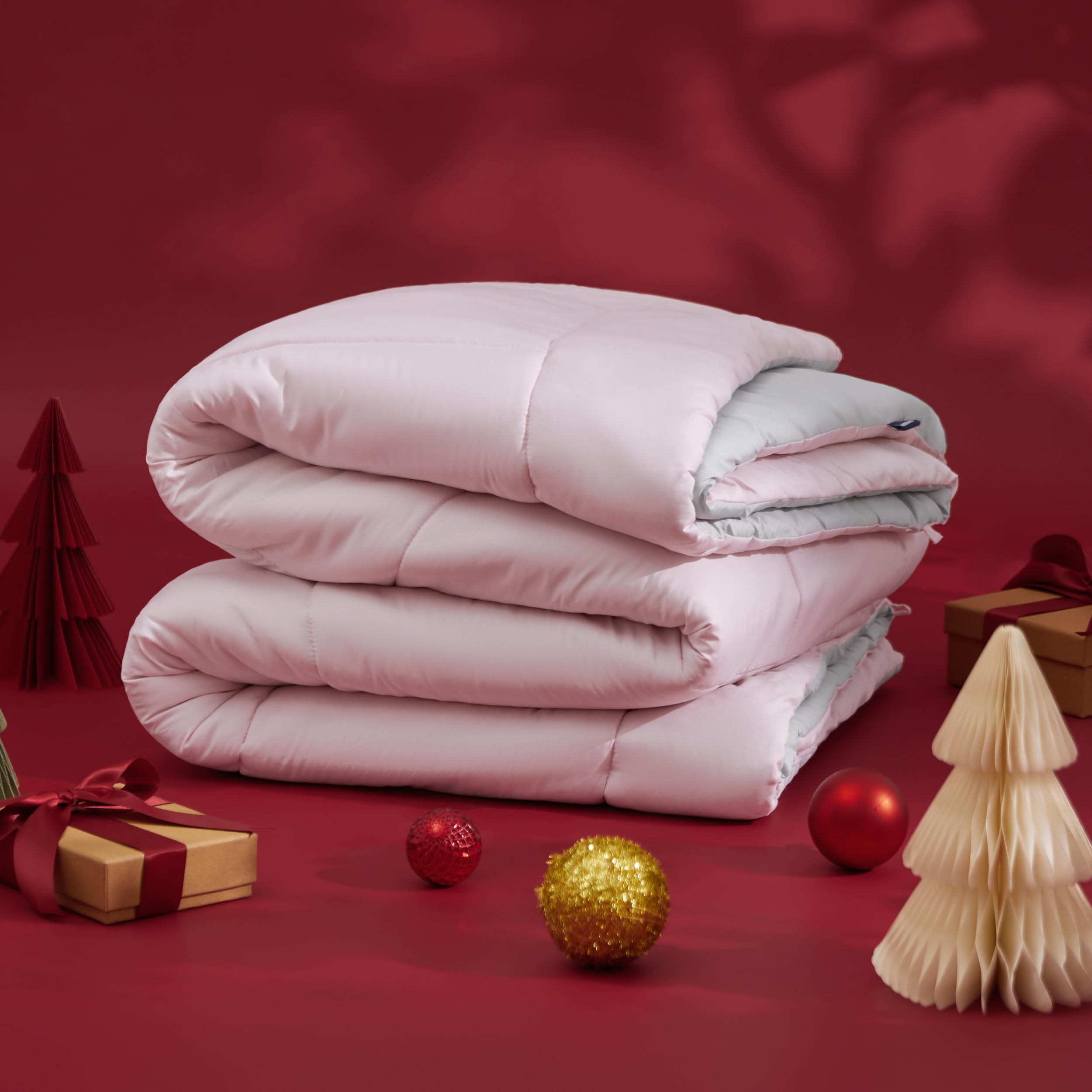 Photo 1 of Bedsure Comforters Queen Size - Duvet Insert Contrast Down Alternative Comforter Quilted All Season Duvet with 8 Tabs, Machine Washable, Gifts for Women, Pink/Grey, Queen 88 x 88 Inches